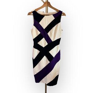 Cache Geometric Career Shift Dress Sleeveless in White/Purple Womens 6